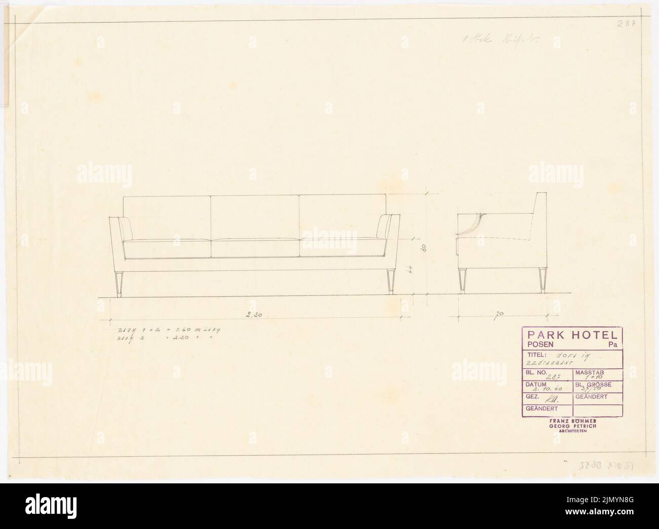 Böhmer Franz (1907-1943), Park Hotel in Posen (02.10.1940): Sofa im Restaurant 1:10 Uhr. Bleistift auf Transparent, 38 x 51,9 cm (einschließlich Scankanten) Stockfoto