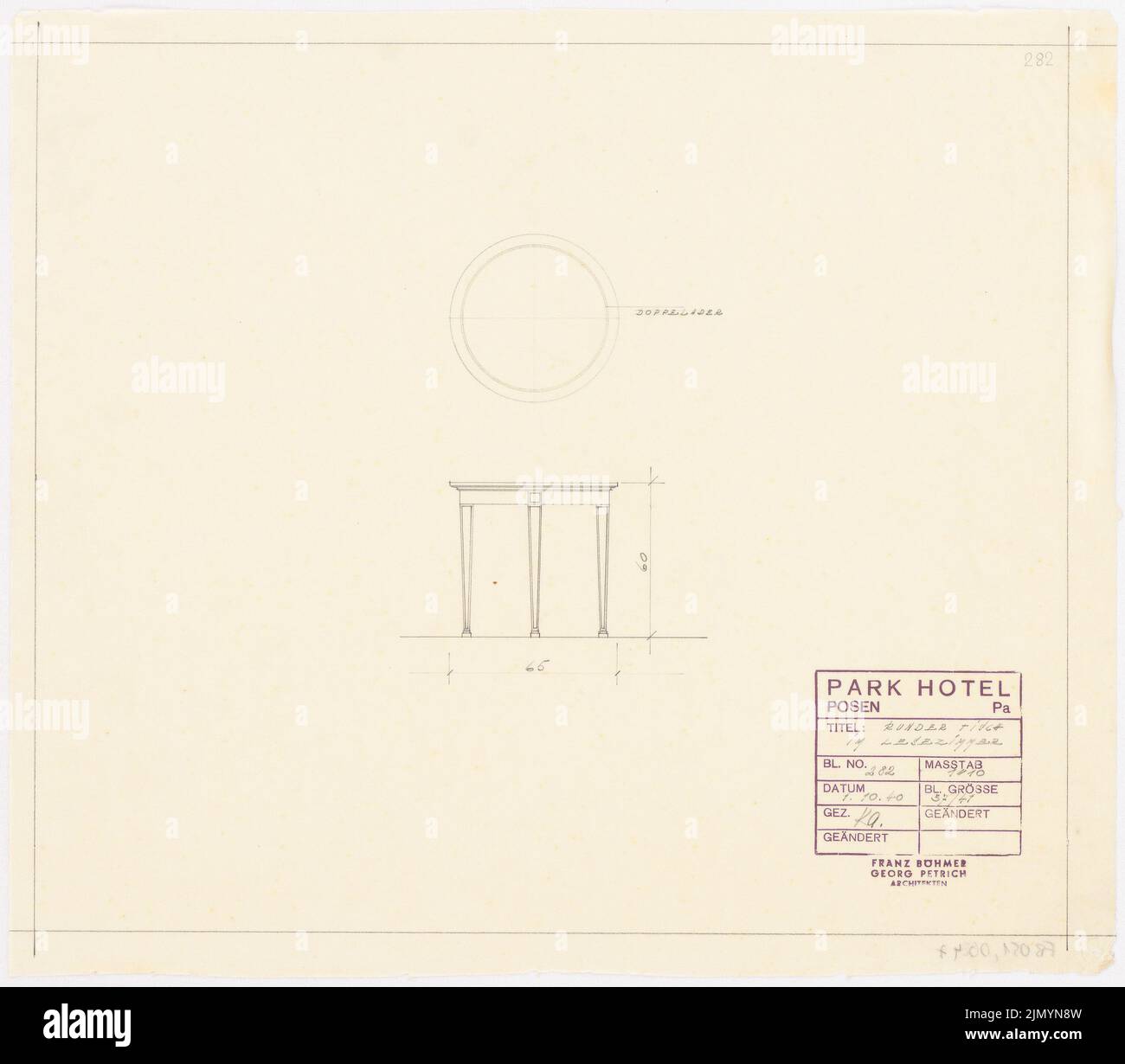 Böhmer Franz (1907-1943), Park Hotel in Posen (1.. Oktober 1940): Runder Tisch im Lesesaal 1:10 Uhr. Bleistift auf Transparent, 38,1 x 43,5 cm (einschließlich Scankanten) Stockfoto