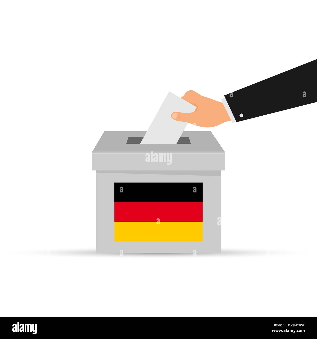 Abstimmungskonzept Deutschland. Hand legen Papier in die Wahlurne. Isolierte Vektordarstellung. Stock Vektor