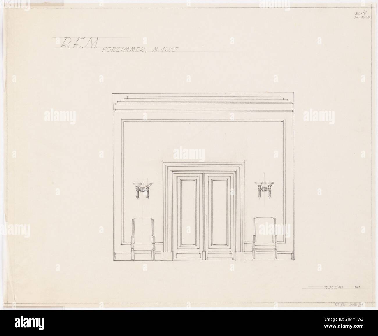 Böhmer Franz (1907-1943), Reichsministerium für Ernährung und Landwirtschaft in Berlin-Mitte (31. Mai 1940): Antack: Wandansicht 1:20. Bleistift auf Transparent, 42,3 x 51,6 cm (einschließlich Scankanten) Stockfoto