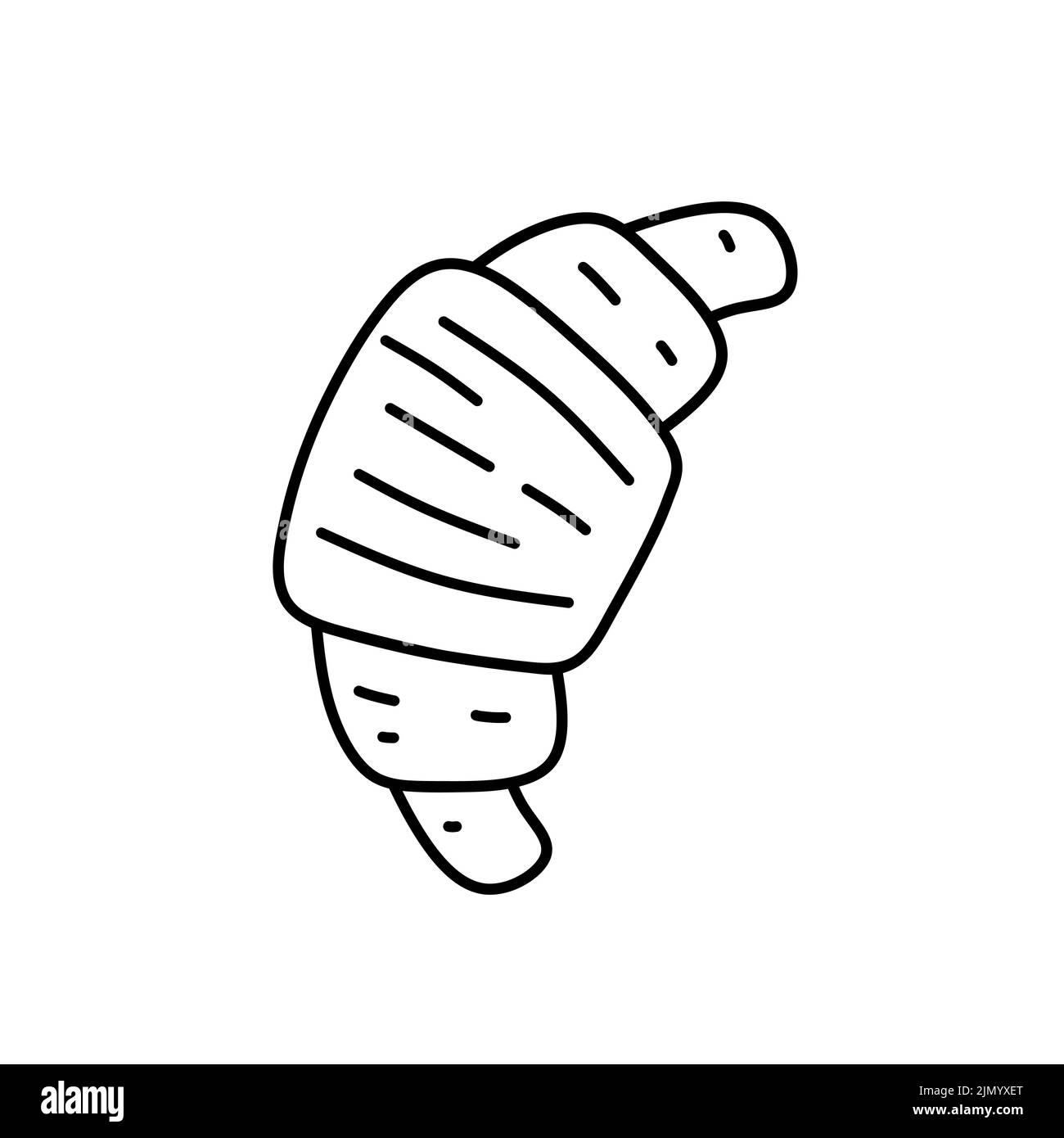 Croissant isoliert auf weißem Hintergrund. Frisches Gebäck. Vektor-handgezeichnete Illustration im Doodle-Stil. Perfekt für Karten, Menü, Logo, Dekorationen Stock Vektor