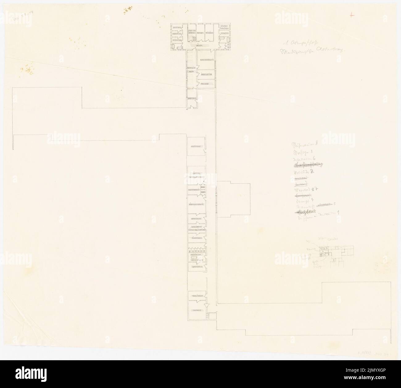 Böhmer Franz (1907-1943), Krankenhaus (1929): Grundriß 1.. Bleistift auf Transparent, 59,3 x 66,1 cm (einschließlich Scankanten) Stockfoto