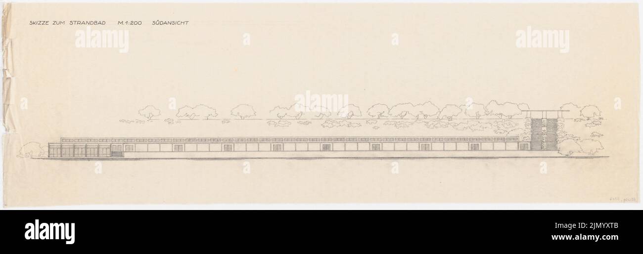 Böhmer Franz (1907-1943), Wochenendhotel und lido (1933-1933): lido: Südansicht 1: 200. Bleistift auf Transparent, 33,8 x 103,5 cm (einschließlich Scankanten) Stockfoto