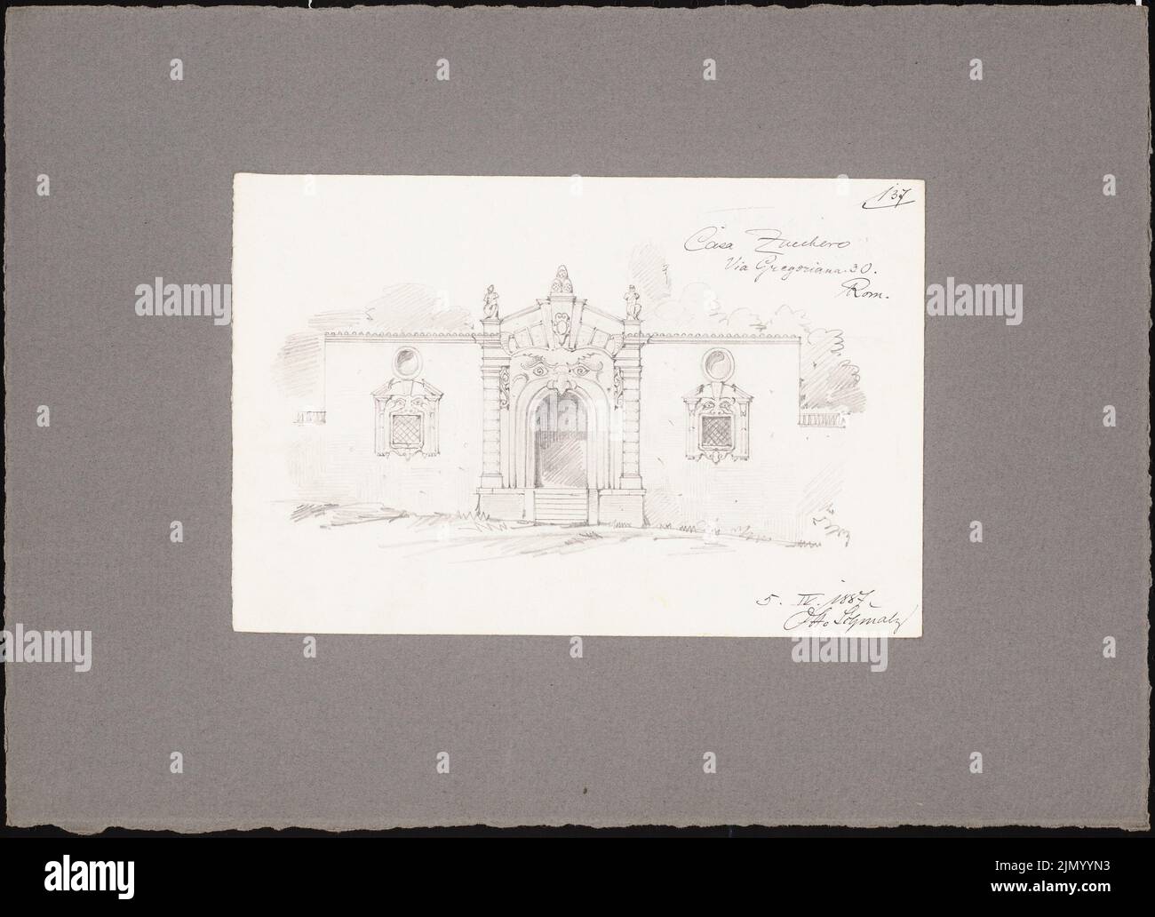 Schmalz Otto (1861-1915), Reiseskizzen aus Pompeji, Neapel und Rom (05.04.1887): Rom: Casa Zucchero (Ansicht). Bleistift auf Papier, 30,7 x 42,4 cm (einschließlich Scankanten) Stockfoto