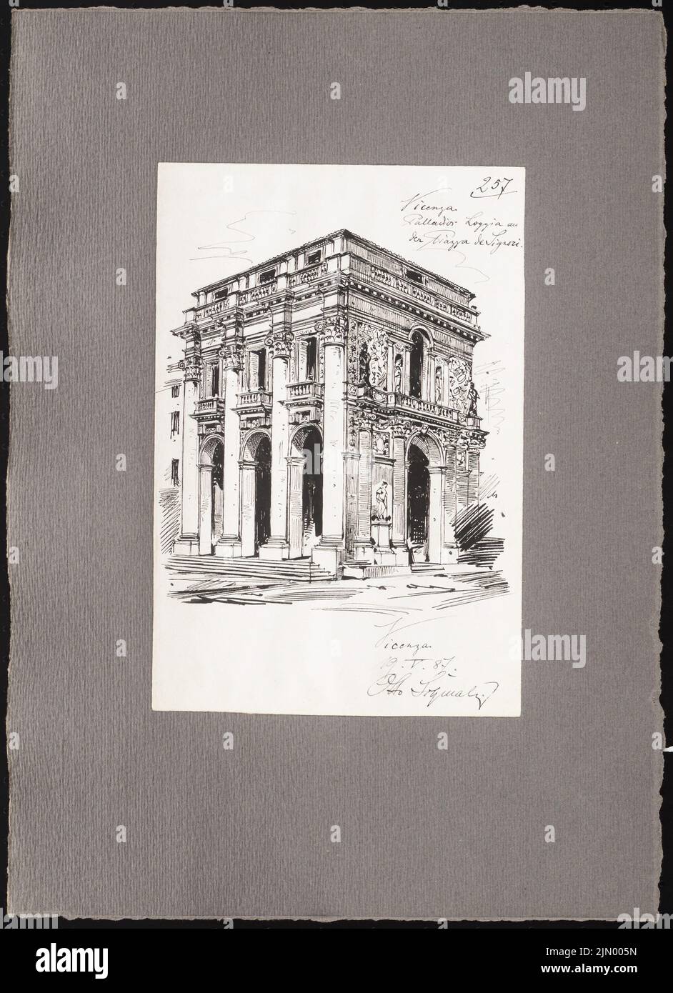 Schmalz Otto (1861-1915), Reiseskizzen aus Italien (19. Mai 1887): Vicenza: Palladio-Loggia dei Signori (perspektivische Ansicht). Tinte auf Papier, 42,8 x 31 cm (einschließlich Scankanten) Stockfoto