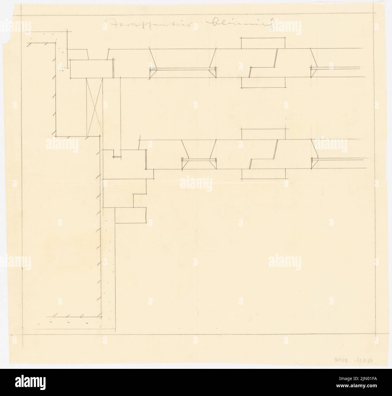 Böhmer Franz (1907-1943), Wohnhaus Ministerialrat Dr. Walter Blümich in Berlin-Zehlendorf (1935-1935): Entwurfsdetail. Bleistift auf Transparent, 50,8 x 54 cm (einschließlich Scankanten) Stockfoto