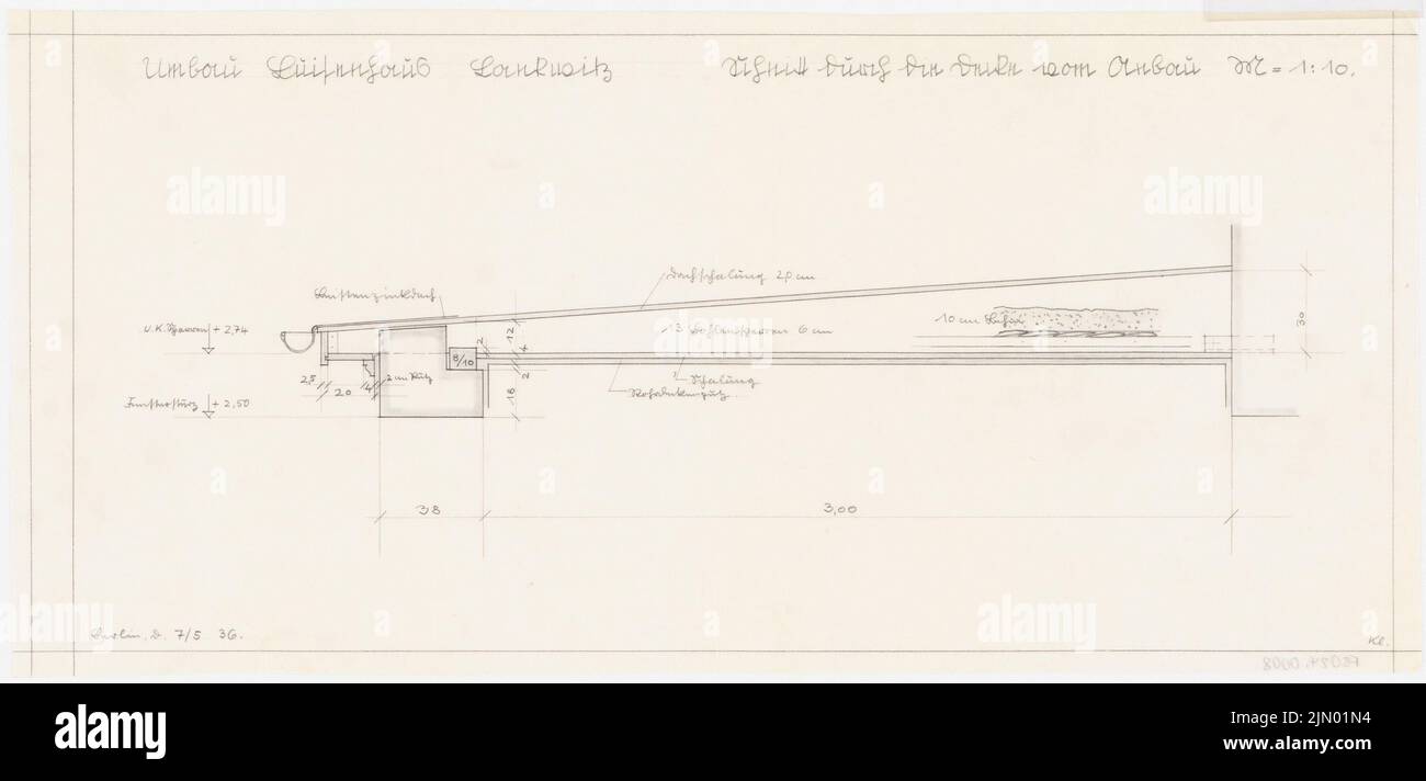 Böhmer Franz (1907-1943), Luisenhaus in Berlin-Lankwitz (07.05.1936): Deckendurchschnitt in Verlängerung 1:10. Bleistift auf Transparent, 25,4 x 53 cm (einschließlich Scankanten) Stockfoto