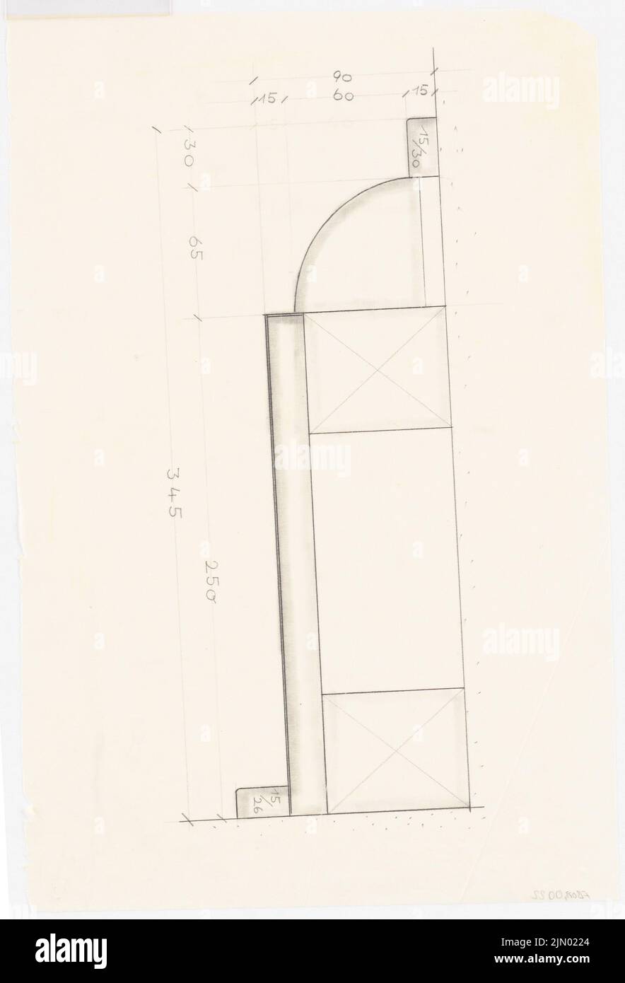 Böhmer Franz (1907-1943), Liebert-Wohnhaus in Berlin-Lichtenrade (1936-1936): Designdetail. Bleistift auf Transparent, 45,6 x 31 cm (inklusive Scankanten) Böhmer & Petrich : Wohnhaus Liebert, Berlin-Lichtenrade Stockfoto