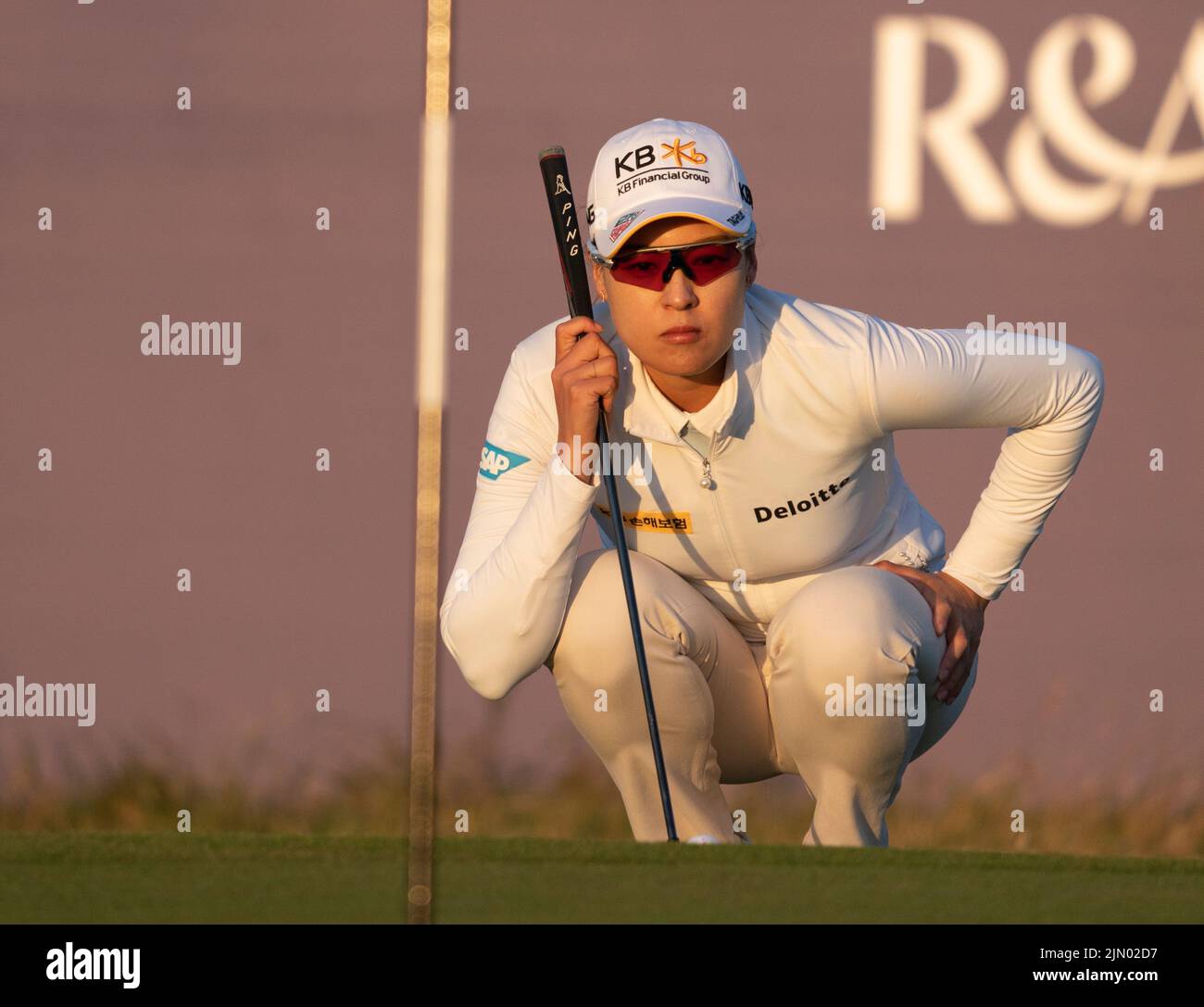 Gullane, Schottland, Großbritannien. 7.. August 2022. Finalrunde der AIG Women’s Open Golf Championship in Muirfield in Gullane, East Lothian. PIC; Chun in Gee führt ihren ersten Playoff-Putt auf dem Grün von 18. an. Iain Masterton/Alamy Live News Stockfoto