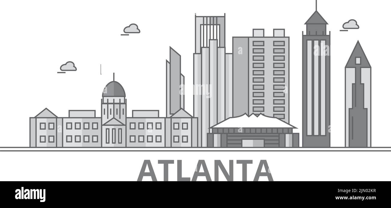 Vereinigte Staaten, Atlanta City Skyline isolierte Vektorgrafik, Symbole Stock Vektor