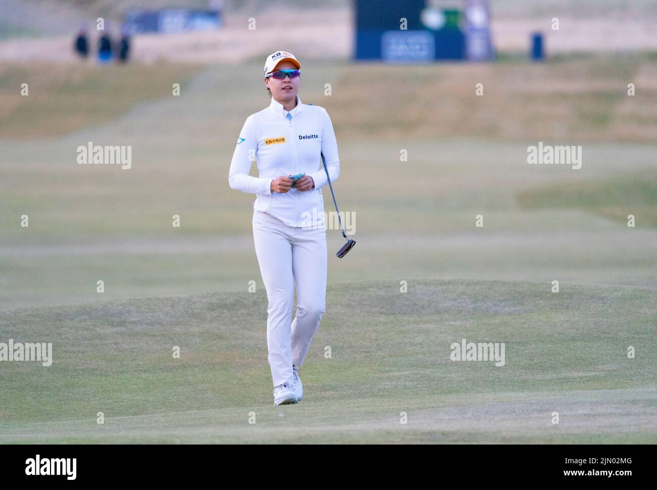 Gullane, Schottland, Großbritannien. 7.. August 2022. Finalrunde der AIG Women’s Open Golf Championship in Muirfield in Gullane, East Lothian. PIC; Chun in Gee geht während des Spiels in Richtung des 18. Green. Iain Masterton/Alamy Live News Stockfoto