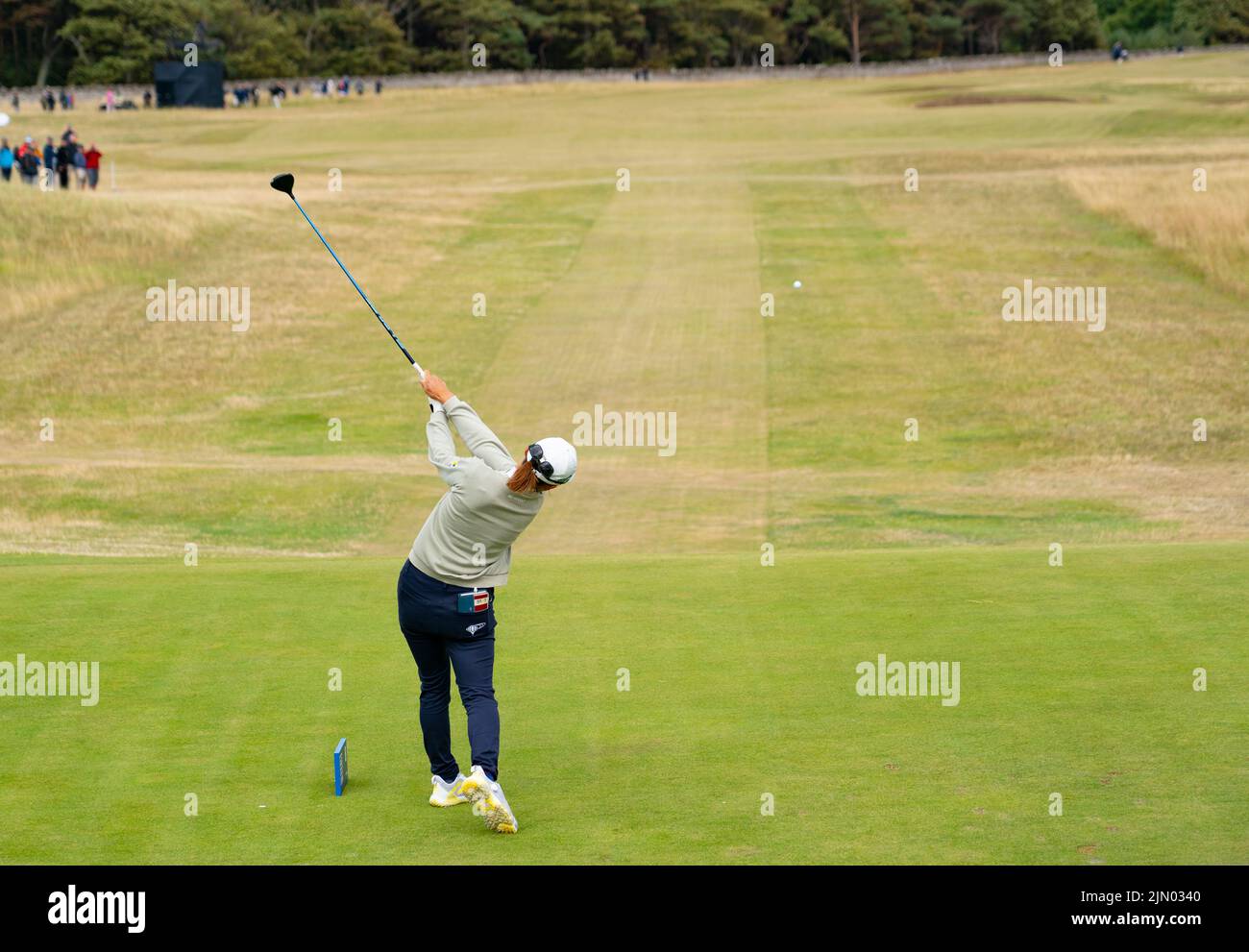 Gullane, Schottland, Großbritannien. 7.. August 2022. Finalrunde der AIG Women’s Open Golf Championship in Muirfield in Gullane, East Lothian. Bild; Hinako Shibuno schlägt auf dem 8. Loch ab. Iain Masterton/Alamy Live News Stockfoto