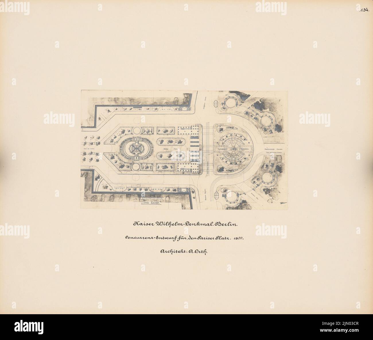 Orth August (1828-1901), Kaiser-Wilhelm-Denkmal Berlin (1889): Lageplan. Foto auf Karton, 33,1 x 39,2 cm (inklusive Scan-Kanten) Orth August (1828-1901): Kaiser-Wilhelm-Denkmal, Berlin Stockfoto