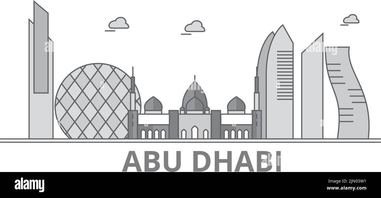 Vereinigte Arabische Emirate, Abu Dhabi City Skyline isolierte Vektorgrafik, Ikonen Stock Vektor