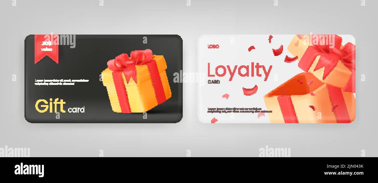 3D Prämienkarte. Geschenk-Bonuskarten, Treueprogramm für Kunden oder belohnte Gewinner, Empfehlungserfahrung Cashback kostenlose Münze E-Commerce Rabatt Verkauf Promotion, ordentlich Vektor Illustration Belohnung Stock Vektor