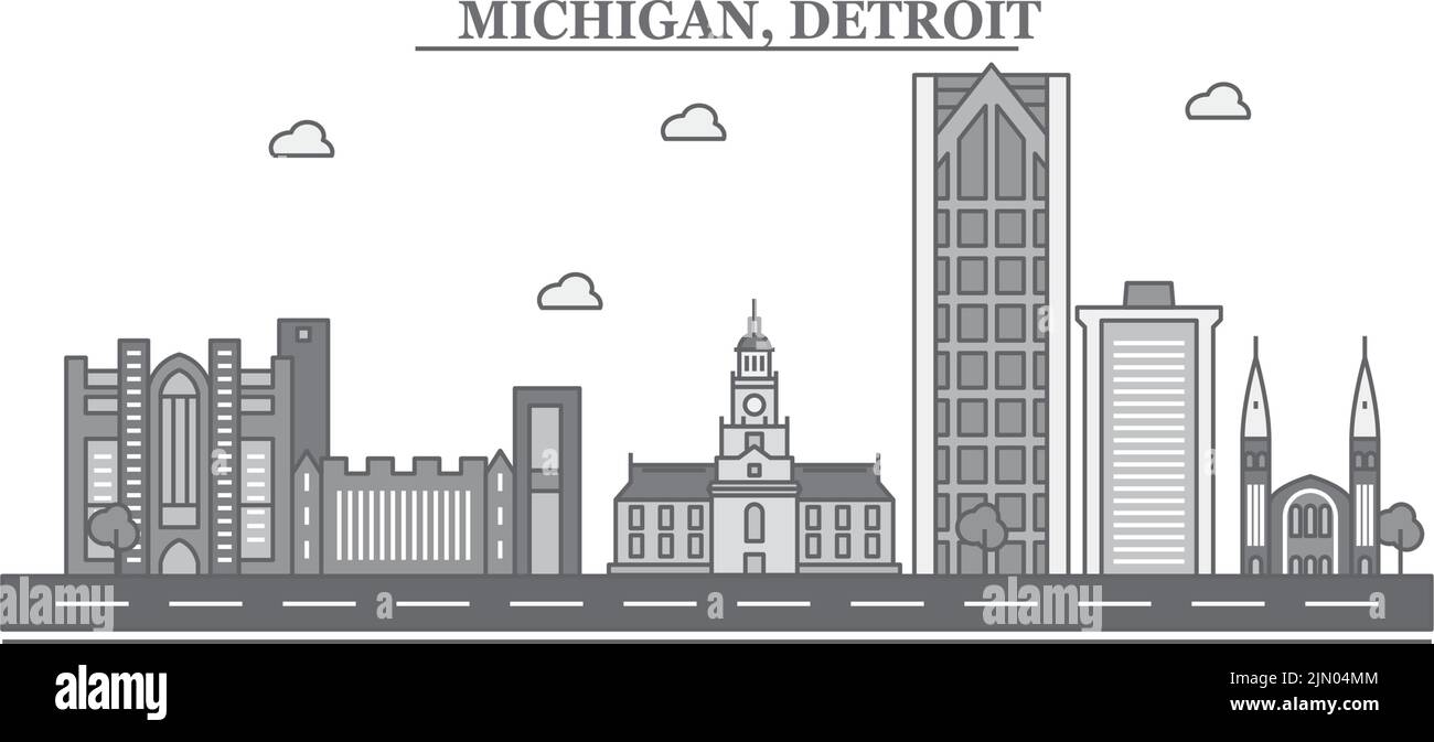 Vereinigte Staaten, Detroit City Skyline isoliert Vektor Illustration, Symbole Stock Vektor