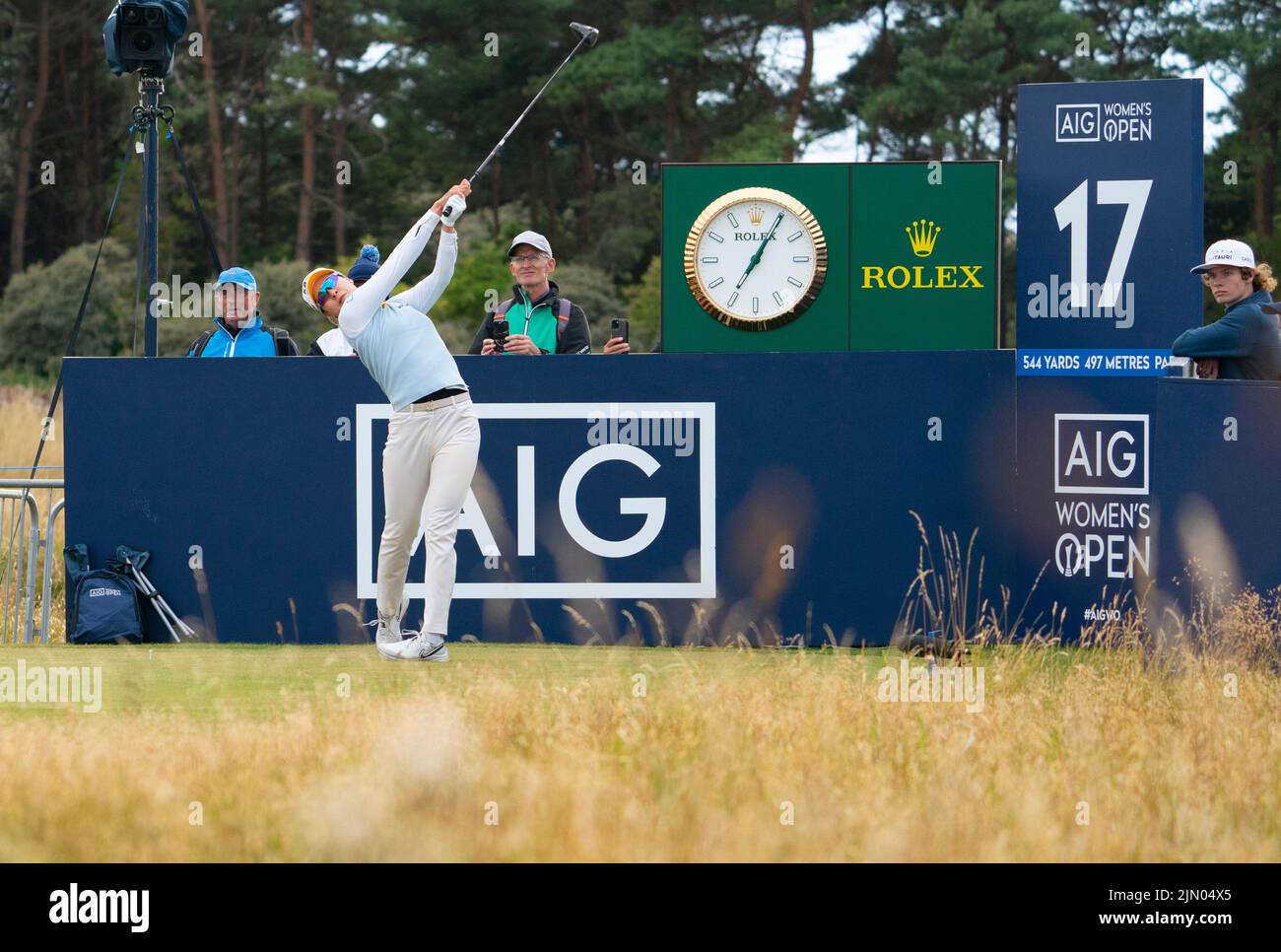 Gullane, Schottland, Großbritannien. 7.. August 2022. Finalrunde der AIG Women’s Open Golf Championship in Muirfield in Gullane, East Lothian. PIC; Chun in Gee fährt auf dem 17. Loch. Iain Masterton/Alamy Live News Stockfoto