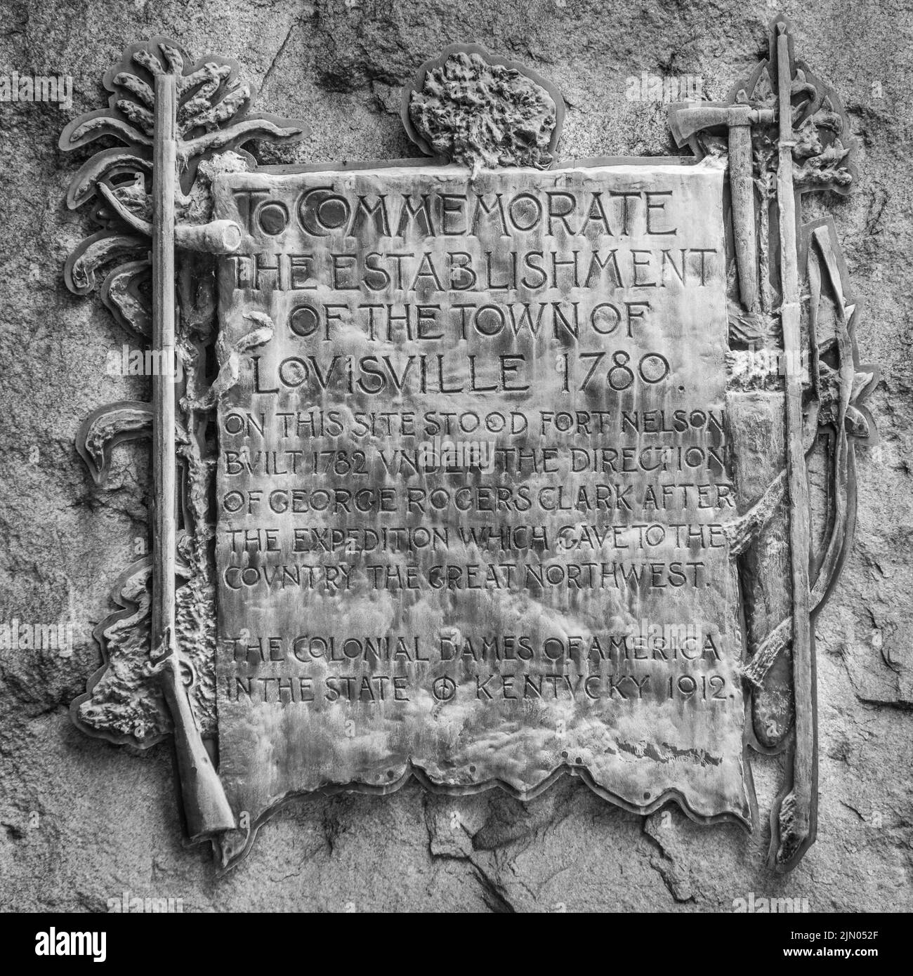 Fort Nelson Plaque Black and White - Geschichte von Louisville Kentucky Stockfoto