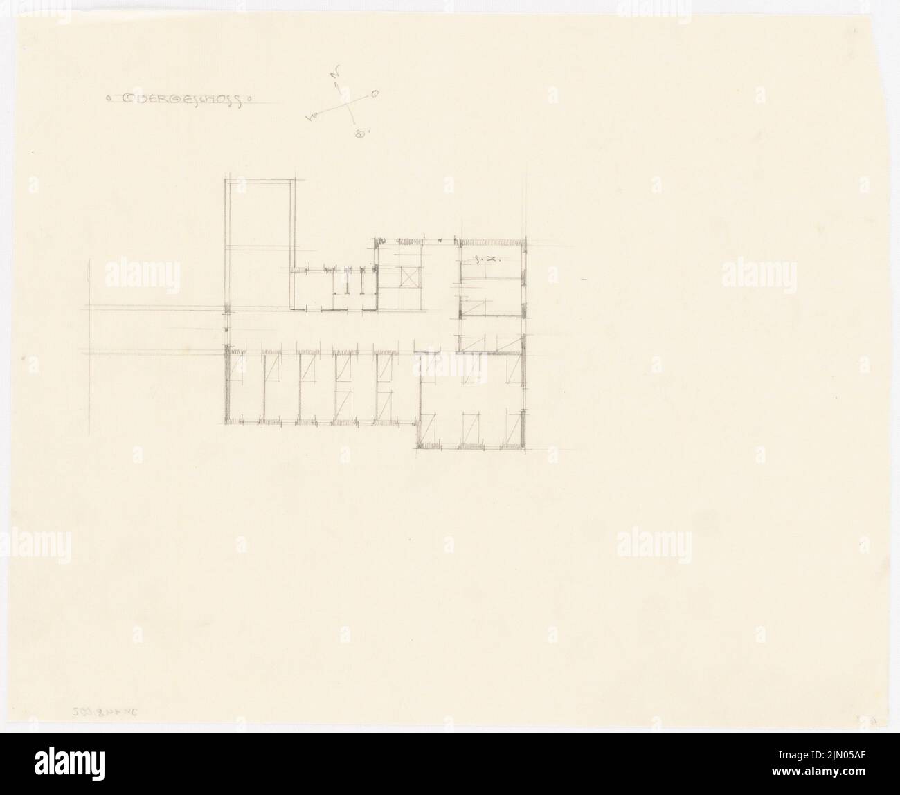 Klomp Johannes Franziskus (1865-1946), unbeeinflusste profane Gebäude (0-0): Obergeschossplan eines Hauses (in Unna). Bleistift auf Transparent, 26,9 x 33 cm (inklusive Scan-Kanten) Klomp Johannes Franziskus (1865-1946): Ungeordnete Profanbauten Stockfoto