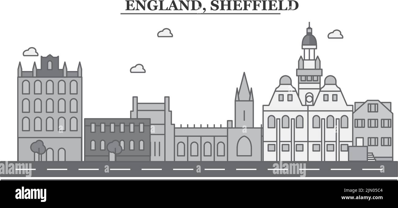 Großbritannien, Skyline von Sheffield isolierte Vektorgrafik, Symbole Stock Vektor