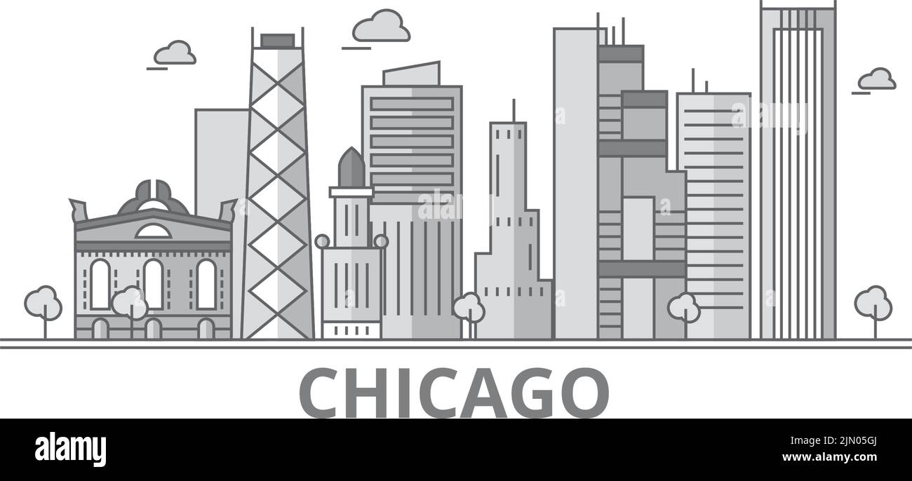 Vereinigte Staaten, Chicago City Skyline isolierte Vektorgrafik, Symbole Stock Vektor