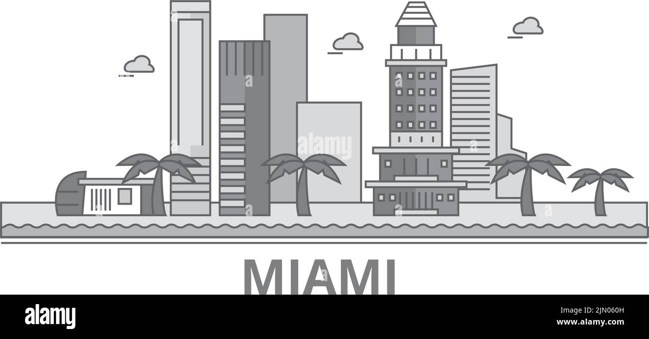 Vereinigte Staaten, Miami City Skyline isoliert Vektor Illustration, Symbole Stock Vektor