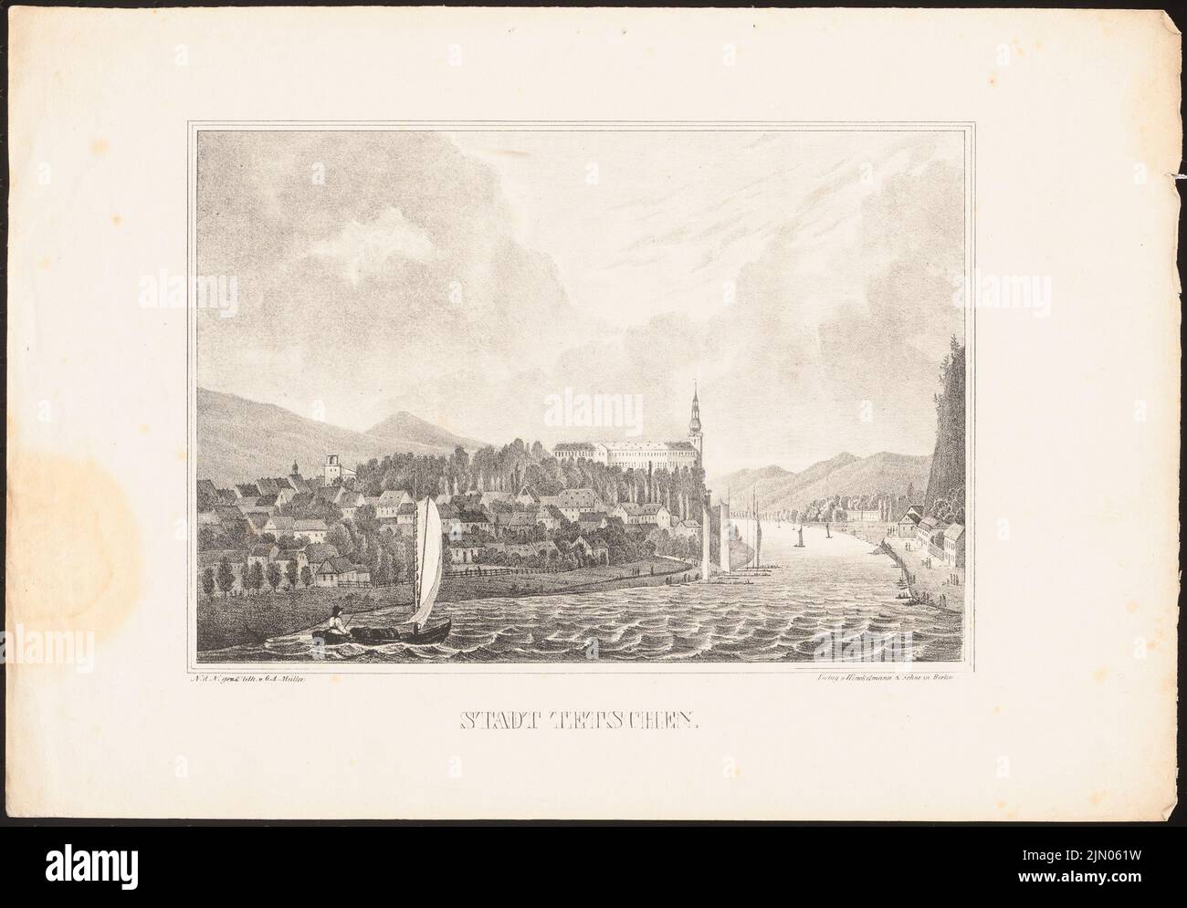 N.N., Stadtblick von Tetschen (ca. 1840): Aussicht. Druck auf Papier, 26 x 37,3 cm (einschließlich Scankanten) N.N. : Stadtansicht von Tetschen Stockfoto