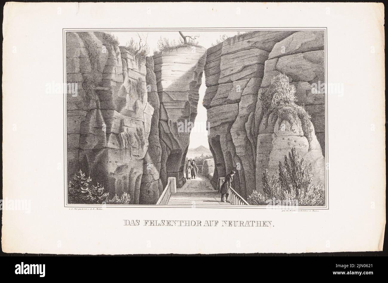 N.N., Felsentor auf Neurathen (ca. 1850): Aussicht. Druck auf Papier, 24,4 x 37 cm (einschließlich Scankanten) N.N. : Felsentor auf Neurathen Stockfoto