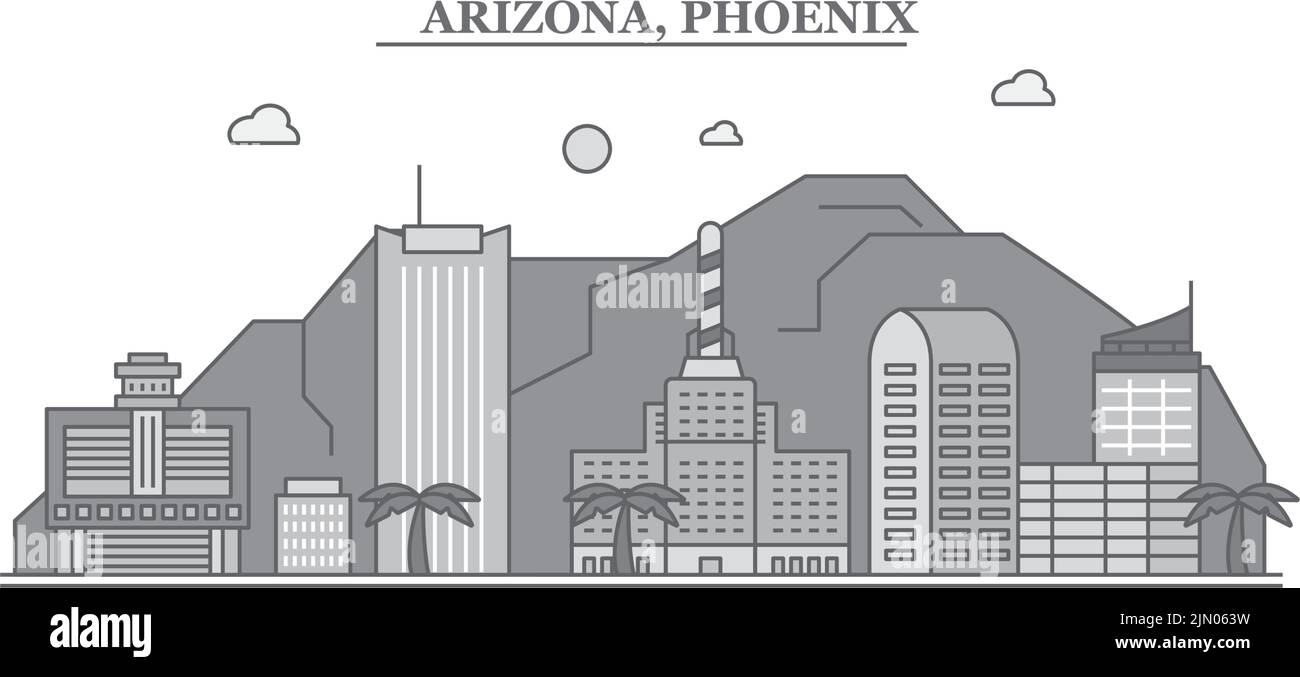 Vereinigte Staaten, Phoenix City Skyline isoliert Vektor Illustration, Symbole Stock Vektor