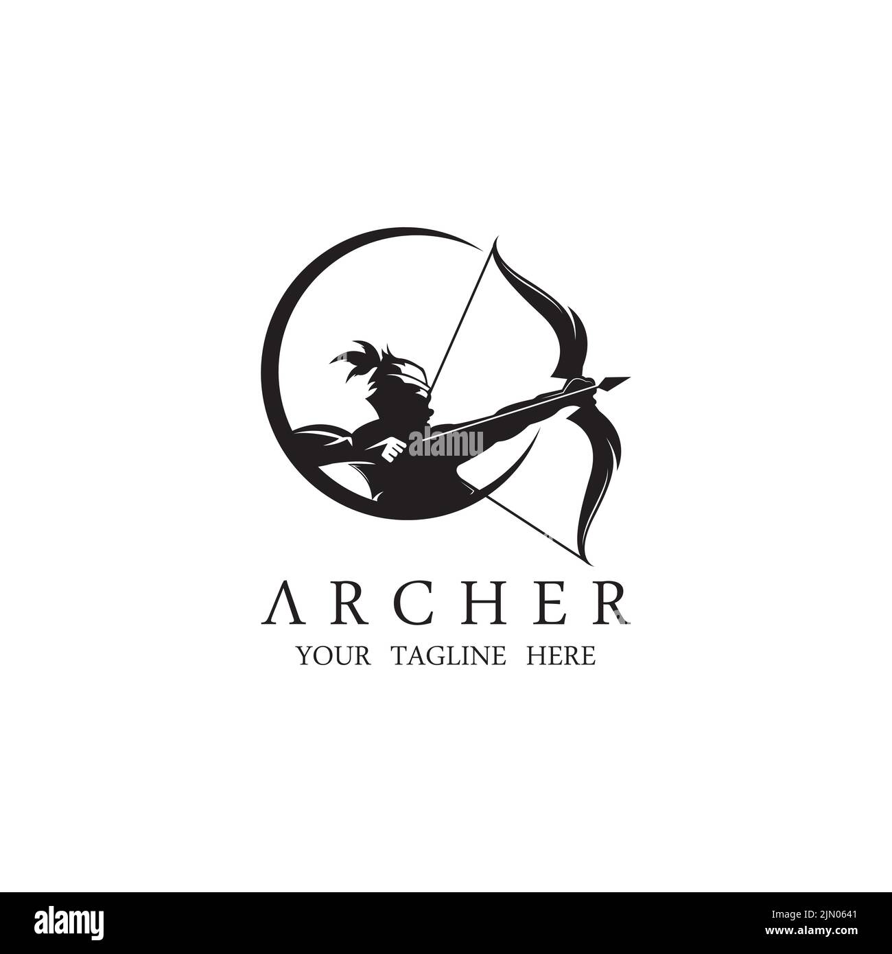 Athene Minerva Silhouette mit Royal Archer Logo Design Stock Vektor