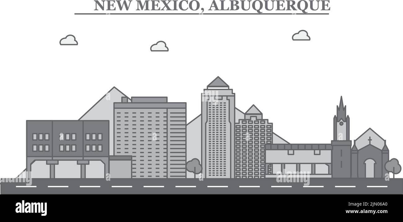 Vereinigte Staaten, Albuquerque City Skyline isoliert Vektor Illustration, Symbole Stock Vektor