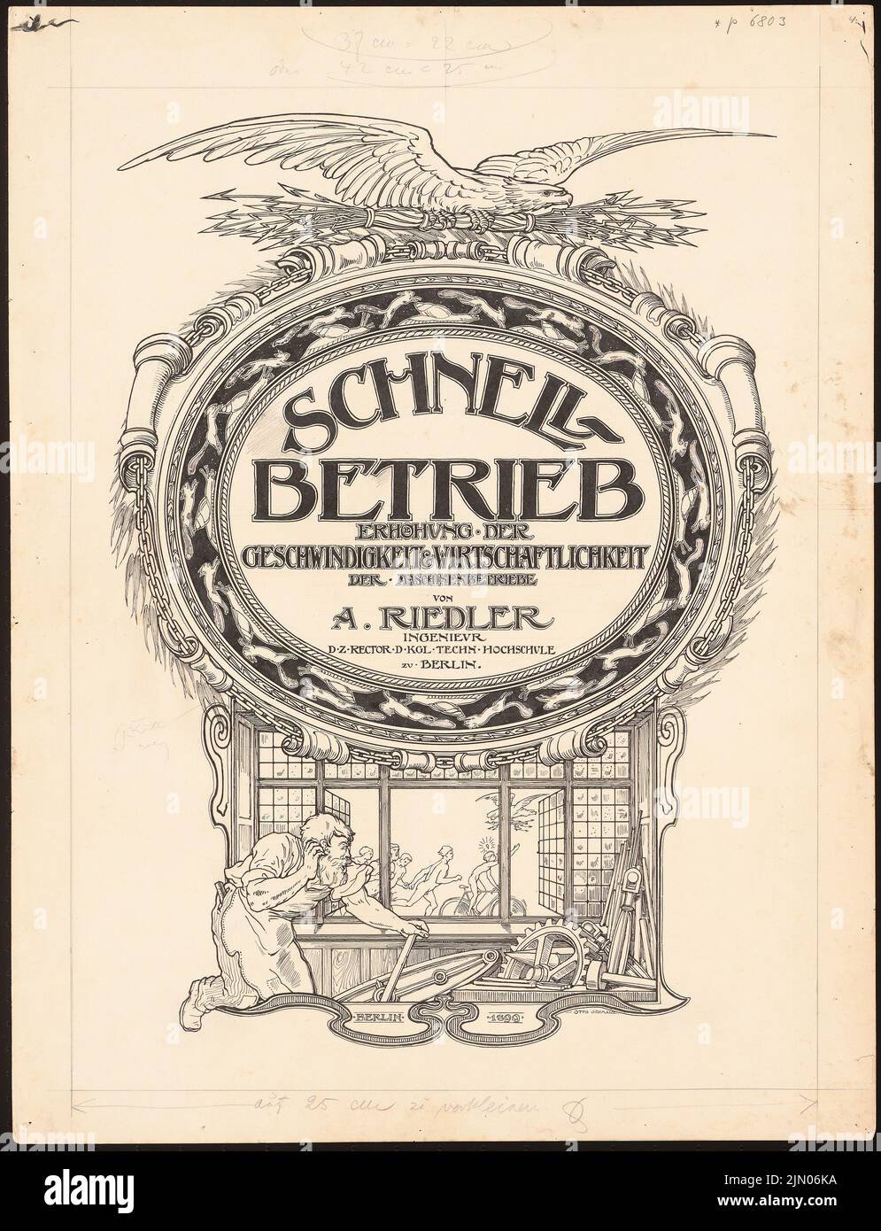 Schmalz Otto (1861-1906), Zeichnungen für Festlieder, Schriften und dergleichen (1886-1899): Titleblatt Quick Operation. Tinte auf Papier, 64,4 x 49,3 cm (inklusive Scankanten) Schmalz Otto (1861-1906): Zeichnungen für Festlieder, -schriften und dergl. Stockfoto