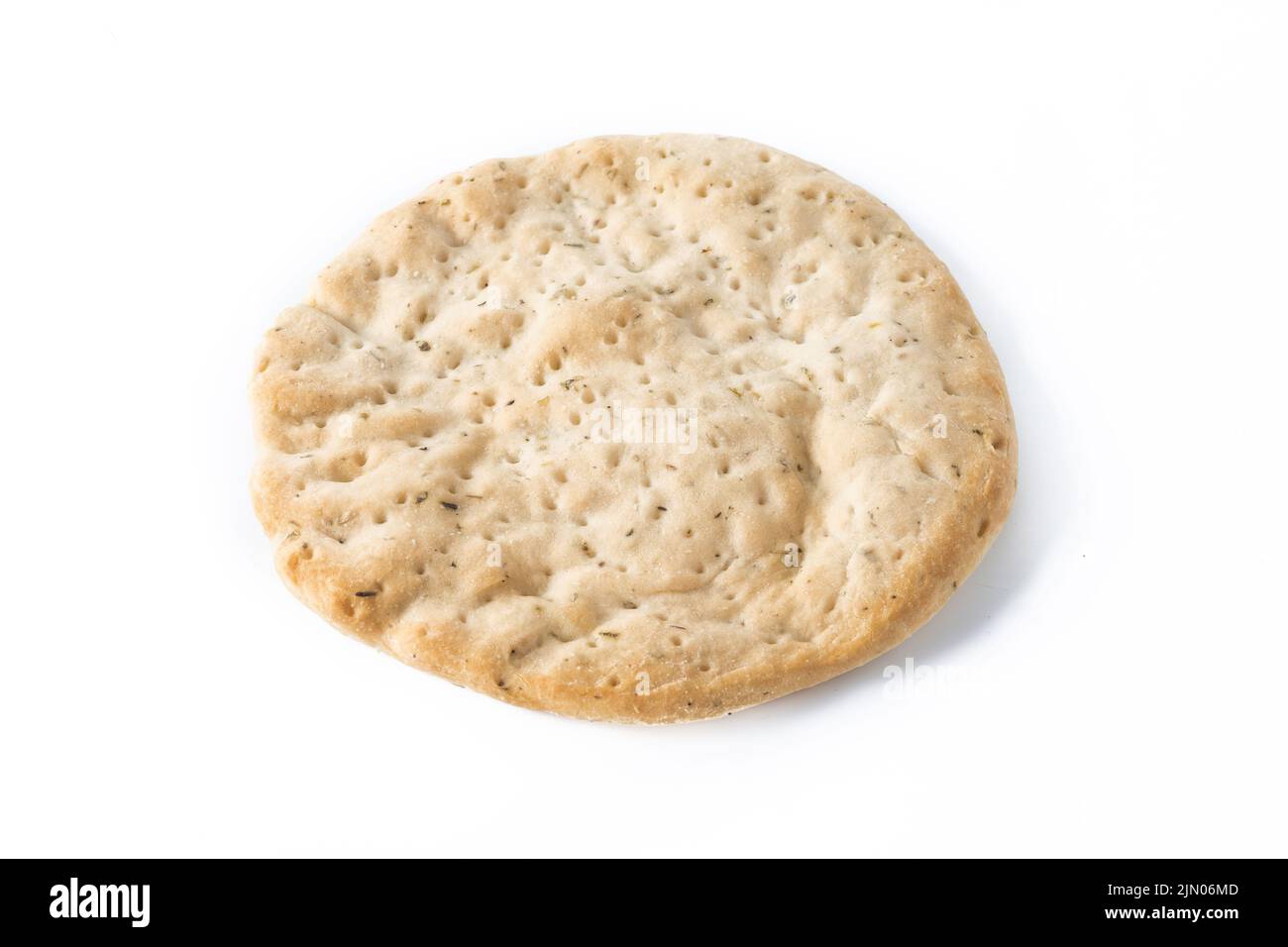 Italienische Focaccia mit Rosmarin isoliert auf weißem Hintergrund Stockfoto