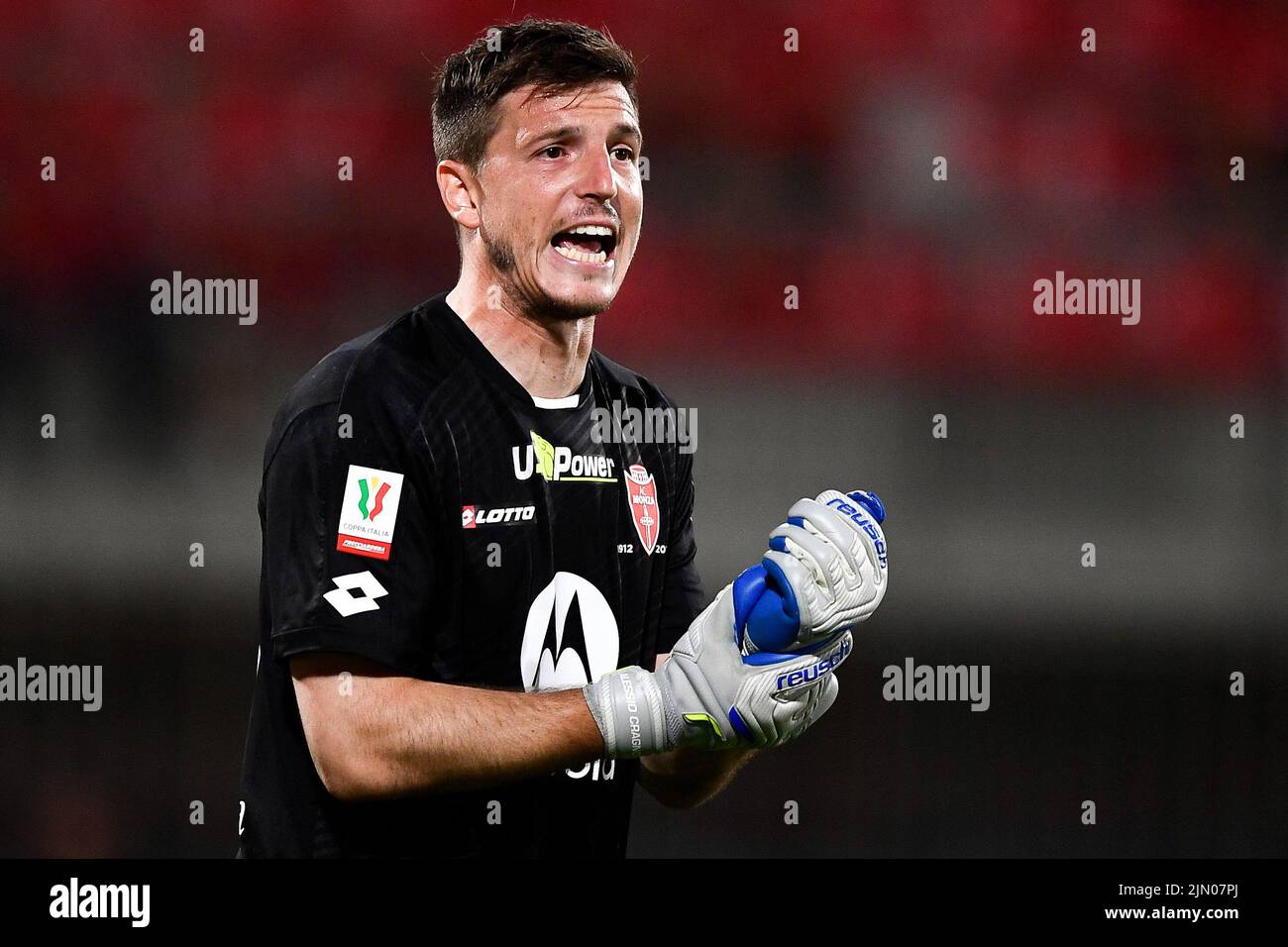 Monza, Italien. 07. August 2022. Alessio Cragno von AC Monza zeigt sich während des Fußballspiels von Coppa Italia zwischen AC Monza und Frosinone Calcio. Kredit: Nicolò Campo/Alamy Live Nachrichten Stockfoto