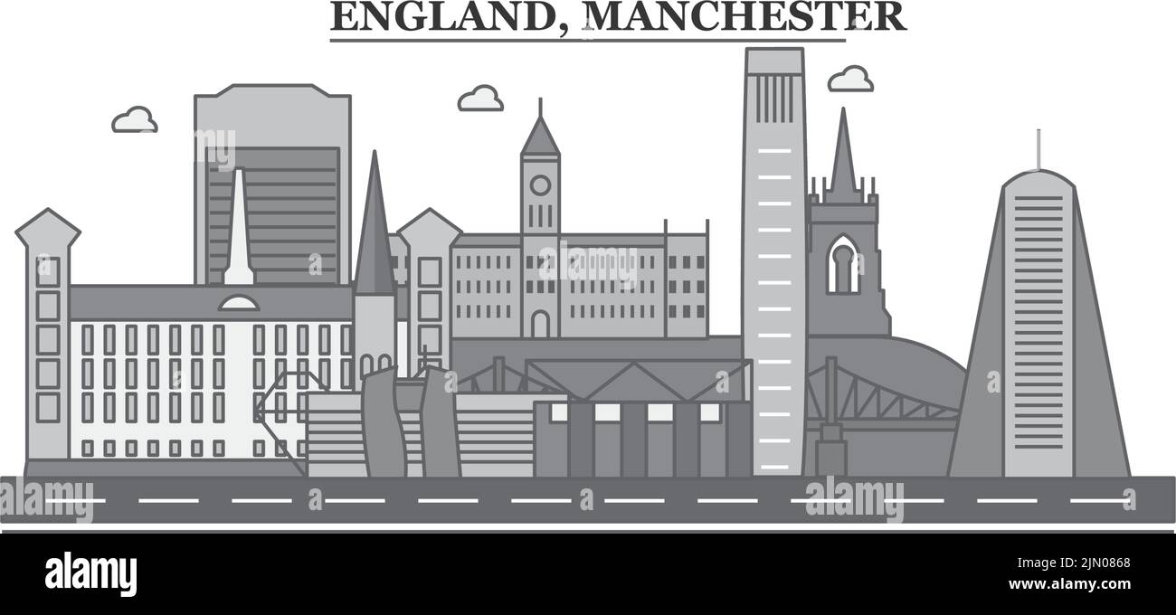 Vereinigtes Königreich, Manchester City Skyline isoliert Vektor Illustration, Symbole Stock Vektor
