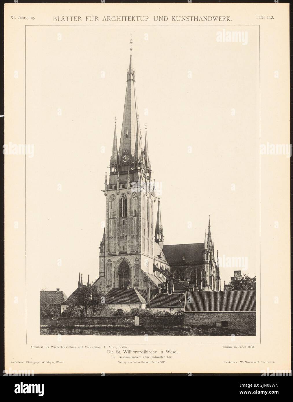 Adler Friedrich (1827-1908), St. Willibrord, Wesel. (Aus: Blätter für Architektur und Kunsthandwerk, 11. Jahr, 1898, Tafel 112.) (1898-1898): Blick nach Südwesten. Leichter Druck auf Papier, 34,6 x 27 cm (inklusive Scankanten) Adler Friedrich (1827-1908): St. Willibrord, Wesel. (Aus: Blätter für Architektur und Kunsthandwerk, 11. Jg., 1898, Tafel 112) Stockfoto