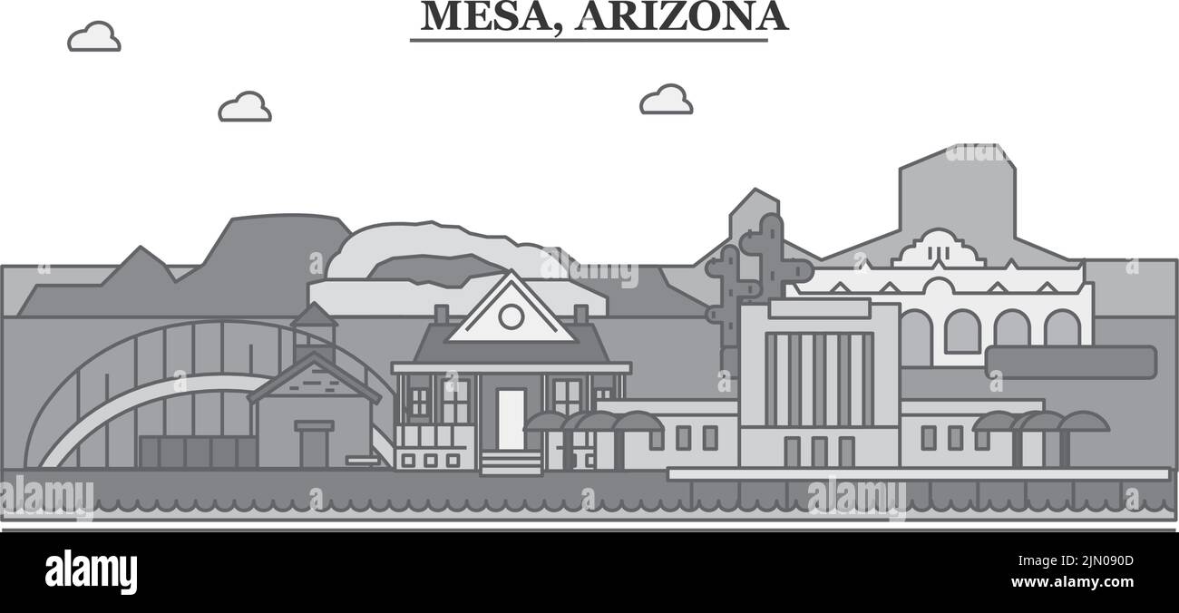 Vereinigte Staaten, Mesa City Skyline isoliert Vektor Illustration, Symbole Stock Vektor