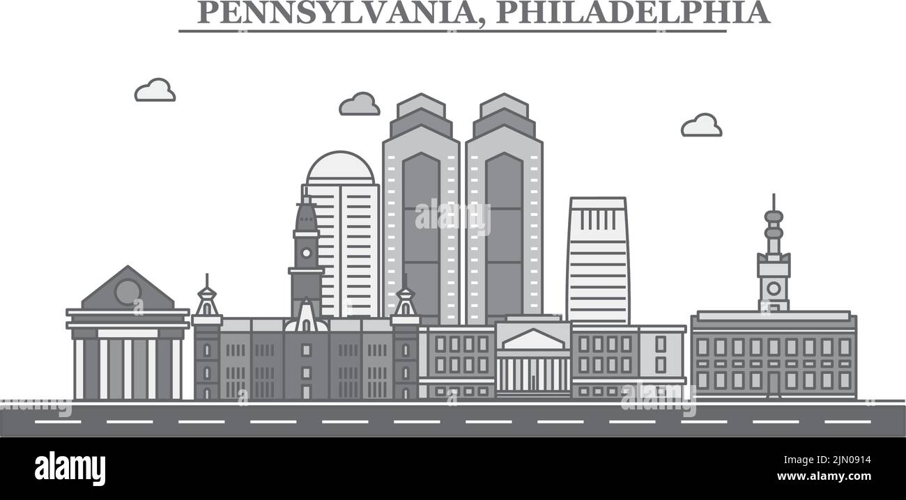 Vereinigte Staaten, Philadelphia City Skyline isoliert Vektor Illustration, Symbole Stock Vektor