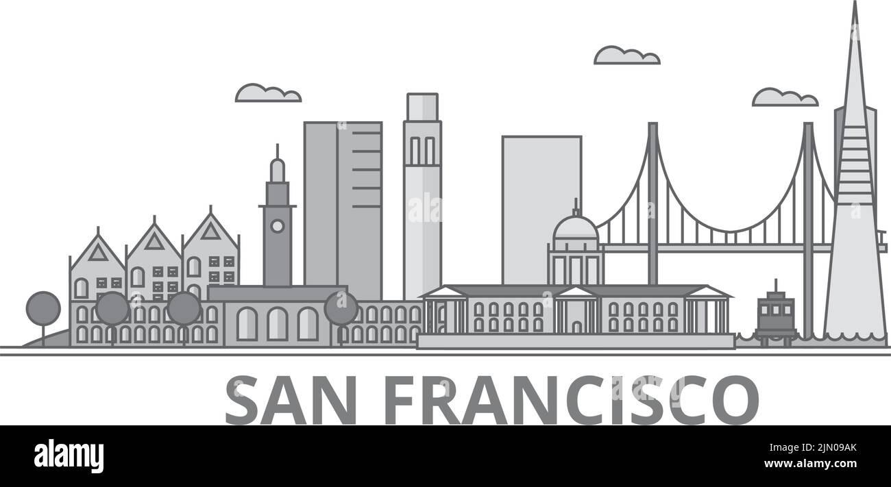 USA, San Francisco City Skyline isolierte Vektorgrafik, Symbole Stock Vektor