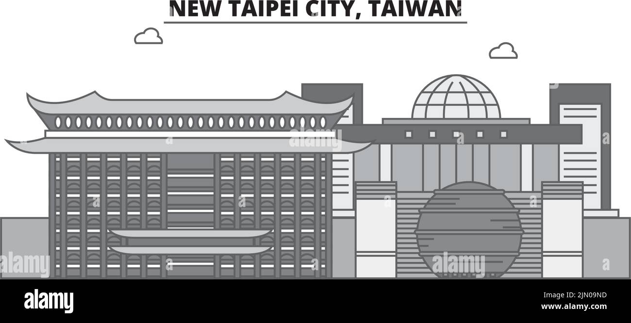 Taiwan, New Taipei City Skyline isolierte Vektor-Illustration, Symbole Stock Vektor