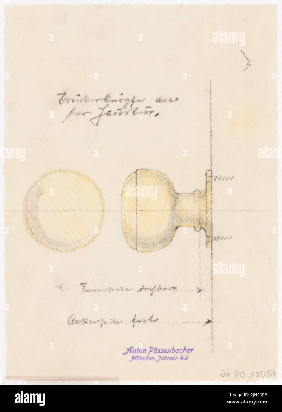 Böhmer Franz (1907-1943), Haus Darré in Berlin-Dahlem (1936-1936): Türknauf. Bleistift, Kreide auf transparent, 27,8 x 20,3 cm (inklusive Scankanten) Böhmer & Petrich : Haus Darré, Berlin-Dahlem. Umbau Stockfoto