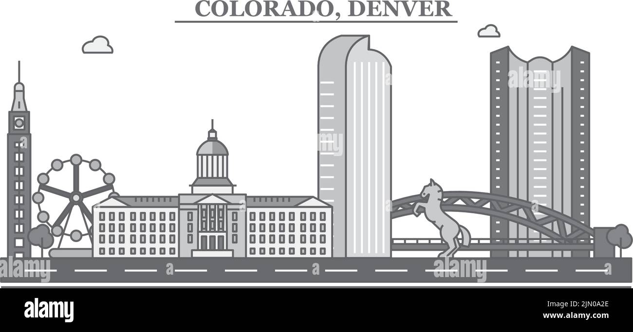 Vereinigte Staaten, Denver City Skyline isoliert Vektor Illustration, Symbole Stock Vektor