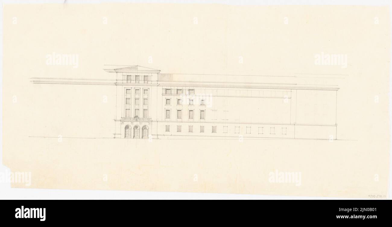 Böhmer Franz (1907-1943), Haus der SS Standarte 109. (?) In Posen (ohne dat.): Entwurfsansicht. Bleistift auf Transparent, 38,2 x 75 cm (inklusive Scankanten) Böhmer Franz (1907-1943): Haus der 109. SS Standarte (?), Posen Stockfoto