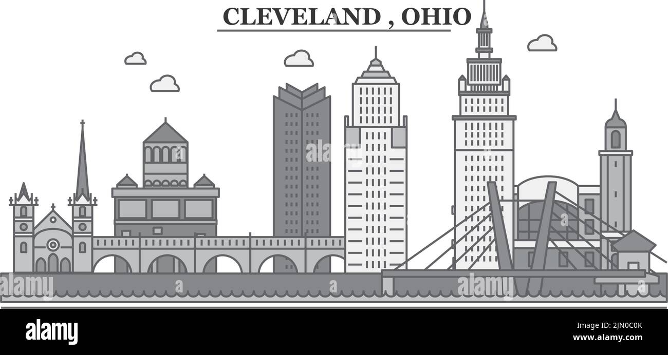 Vereinigte Staaten, Cleveland City Skyline isolierte Vektorgrafik, Symbole Stock Vektor