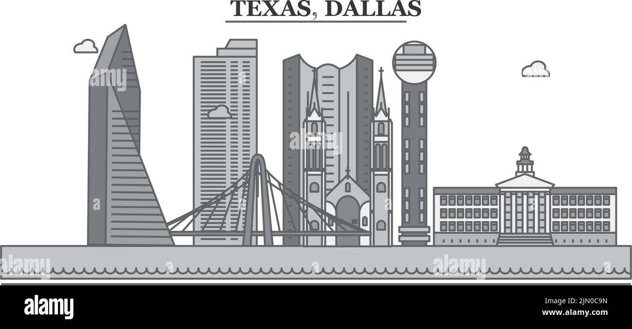 Vereinigte Staaten, Dallas City Skyline isoliert Vektor Illustration, Symbole Stock Vektor