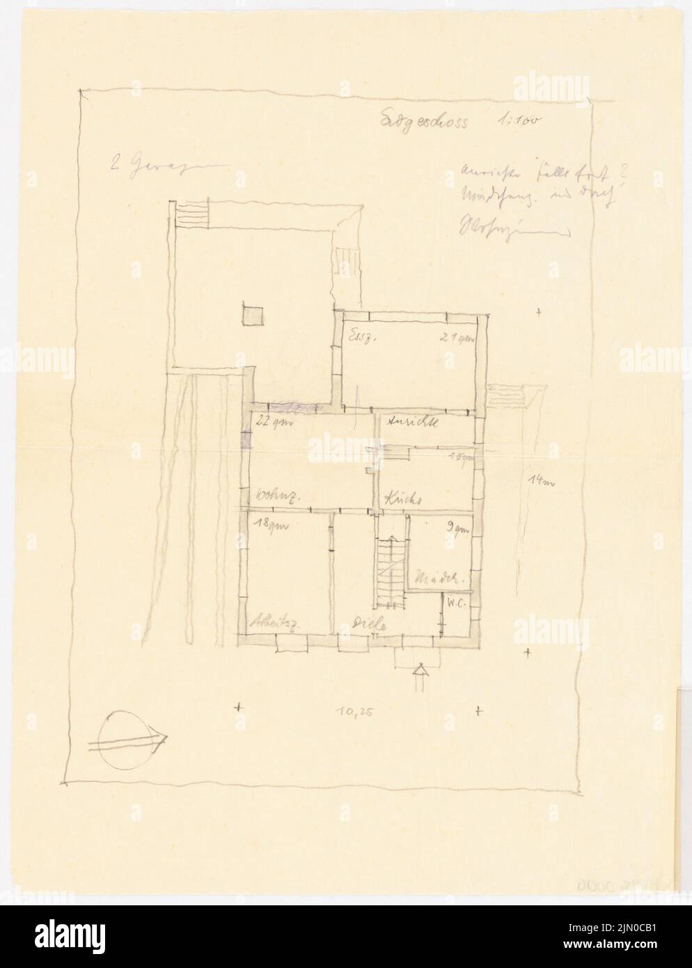 Böhmer Franz (1907-1943), holländischer Regisseur Beuermann in Kleinmachnow (1937-1937): Grundriss EG 1: 100. Bleistift auf transparent, 38 x 29,1 cm (inklusive Scankanten) Böhmer & Petrich : Wohnhaus Direktor Beuermann, Kleinmachnow Stockfoto