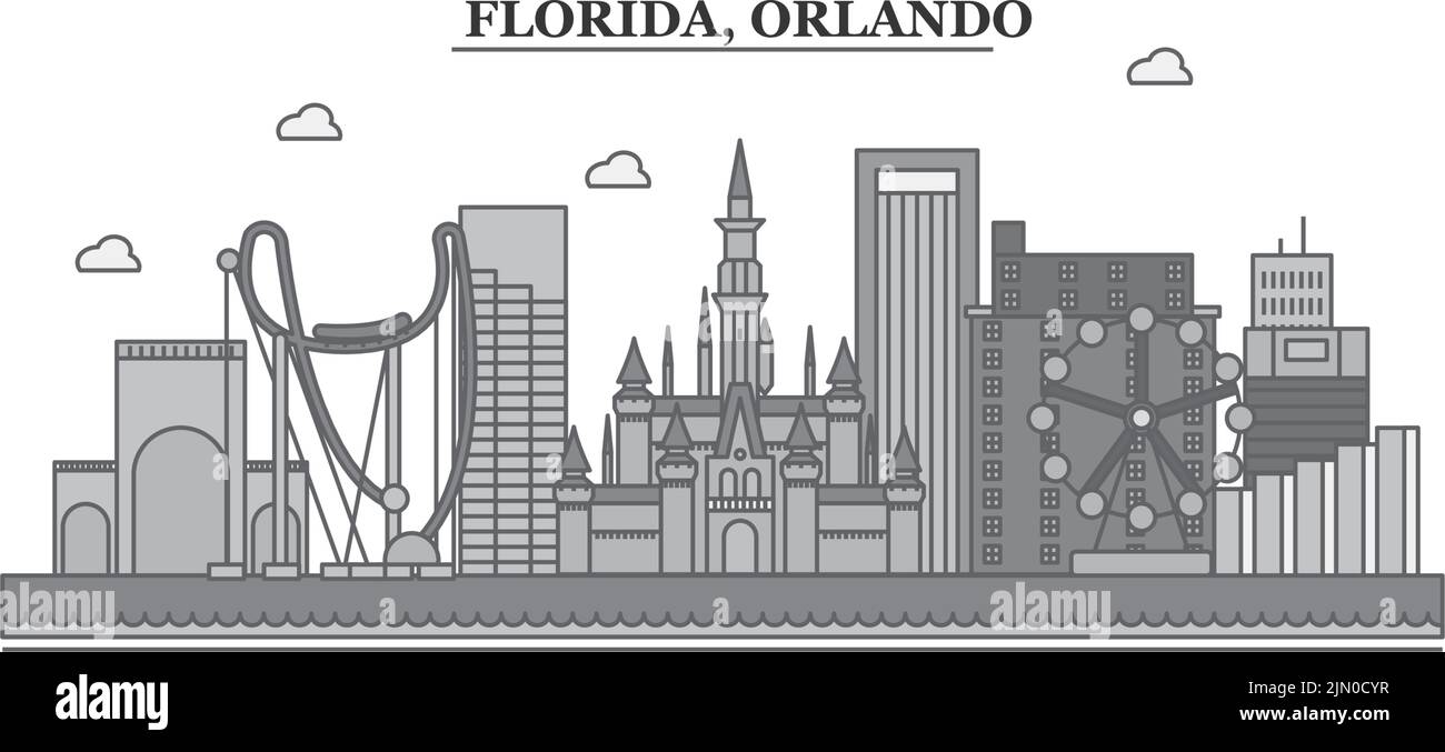 Vereinigte Staaten, Orlando City Skyline isoliert Vektor Illustration, Symbole Stock Vektor