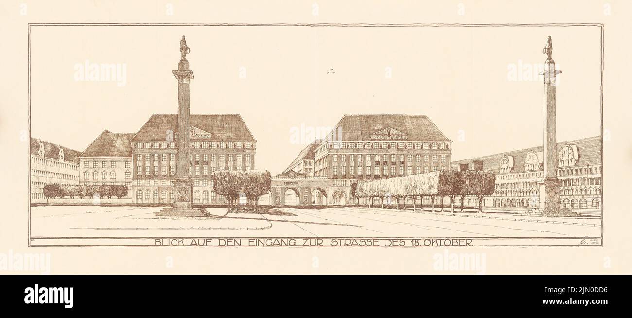 Rüster Emil (1883-1949), Deutsche Bibliothek, Leipzig. Eingang zur Straße vom Oktober 18 (ohne Datum): Perspektivische Ansicht. Leichter Bruch auf Papier, 39,1 x 90 cm (inklusive Scankanten) Rüster Emil (1883-1949): Deutsche Bücherei, Leipzig. Eingang zur Straße des 18. Oktober Stockfoto