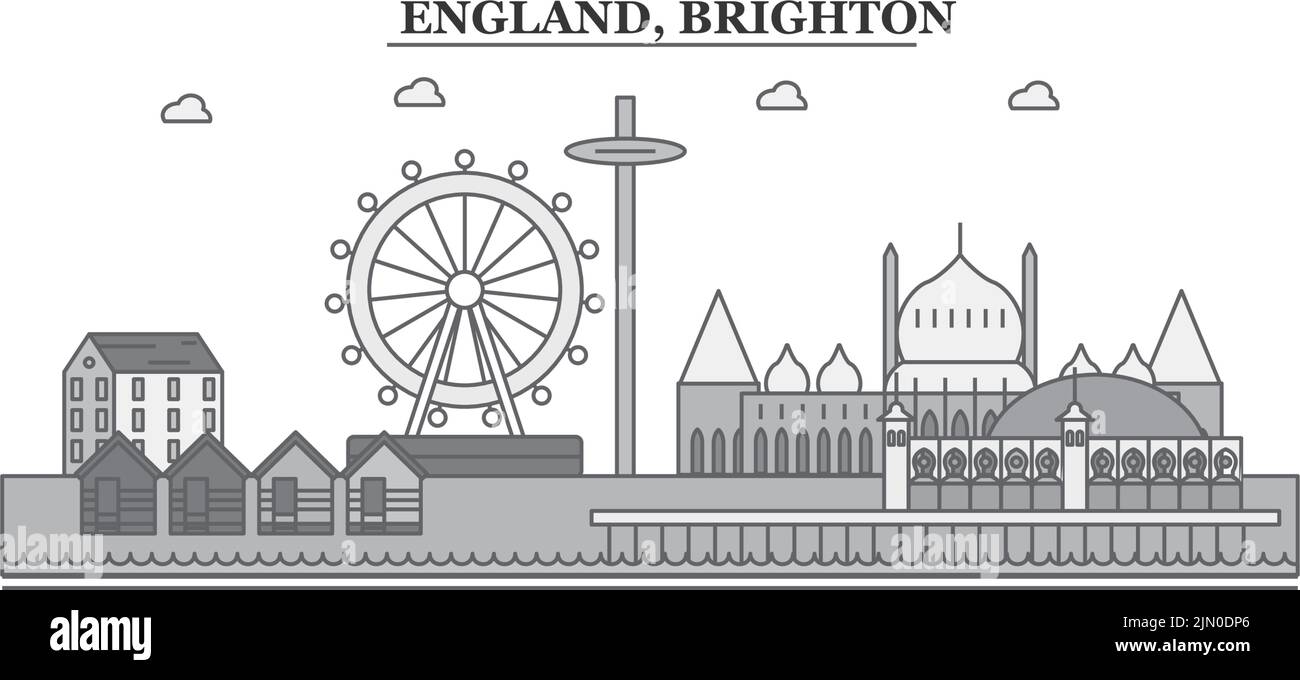 Großbritannien, Skyline von Brighton isolierte Vektorgrafik, Symbole Stock Vektor