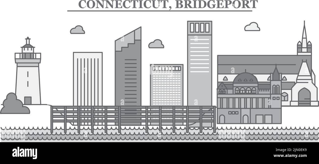USA, Skyline von Bridgeport, isolierte Vektorgrafik, Symbole Stock Vektor